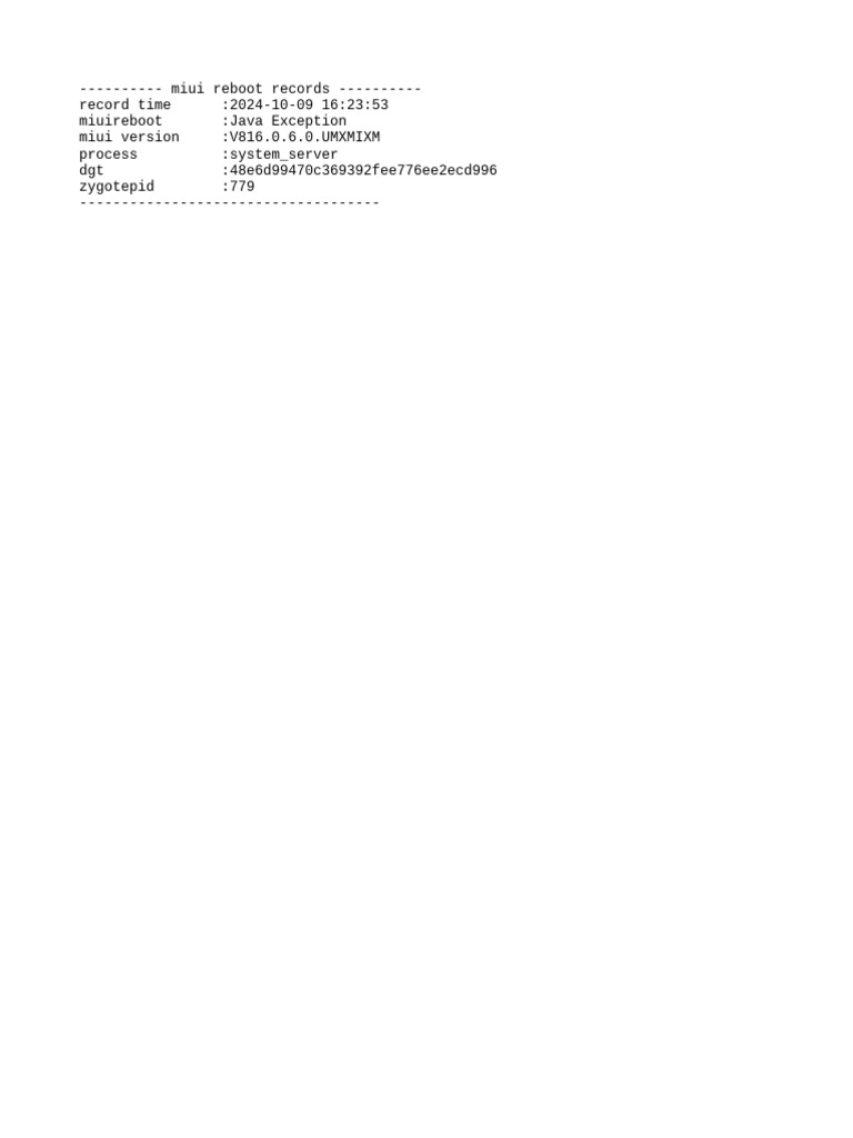 MIUI Reboot Log: Java Exception Details | PDF