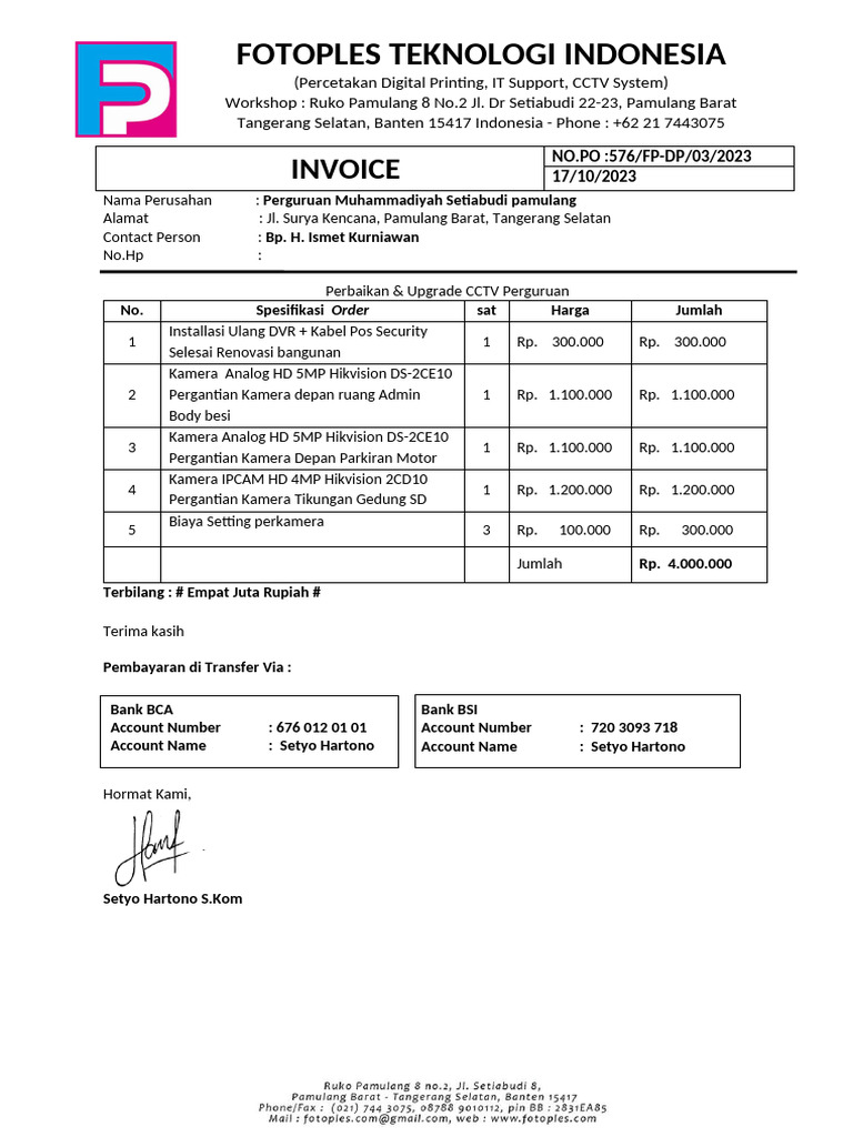 0576 Invoice CCTV Muhammadiyah 2023 | PDF