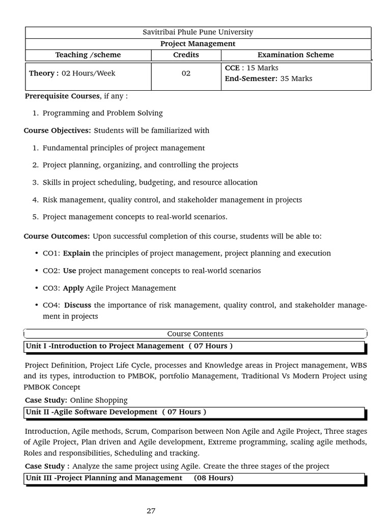 Project Management Course Overview | PDF | Project Management | Agile ...