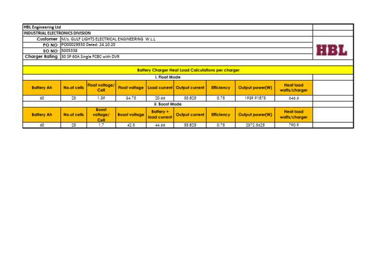Battery Charger Heat Load Calculations | PDF