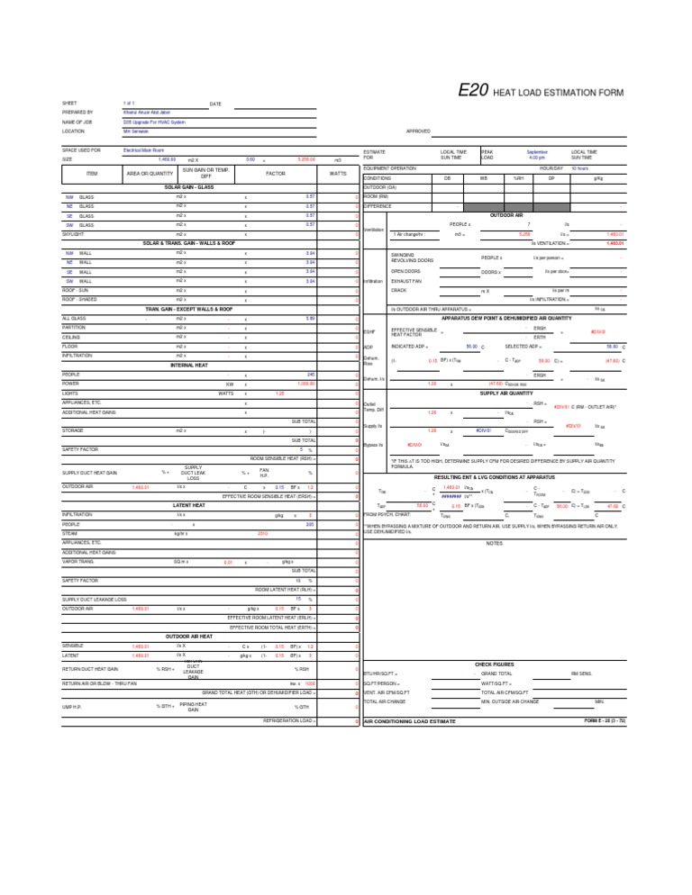 Heat Load Estimation E20 FormSI