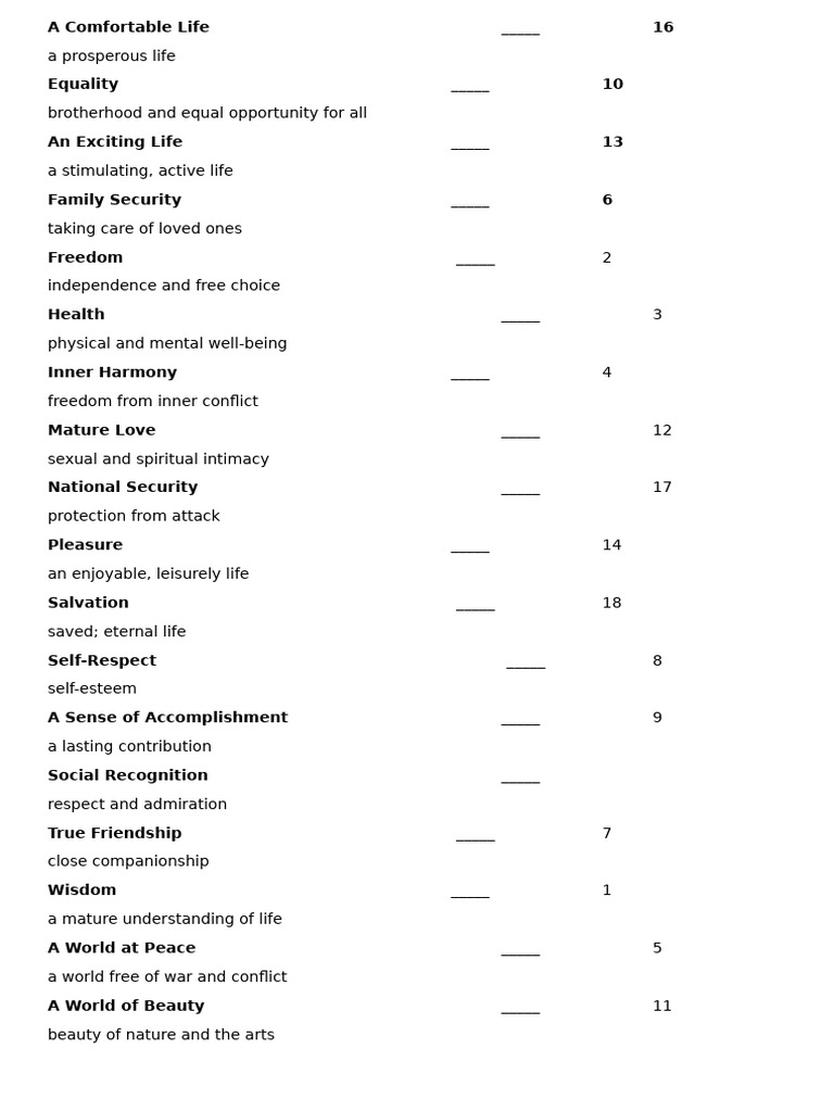 Rokeach Value Survey Page 2 | PDF