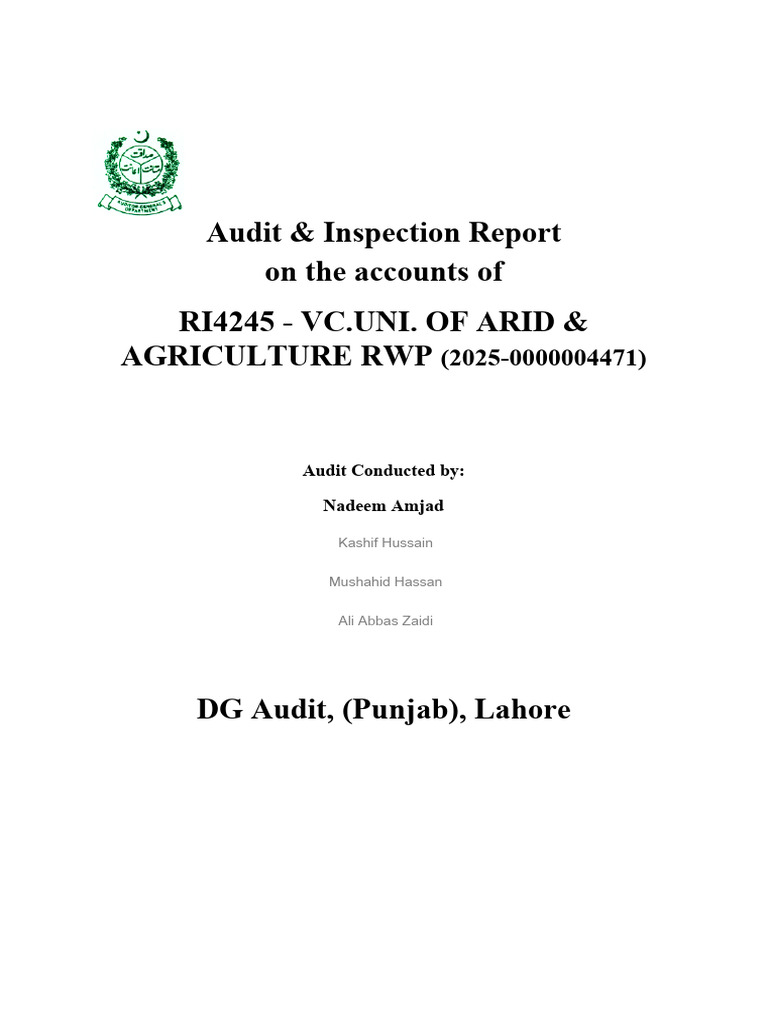 Audit Report for VC University of Arid Agriculture | PDF | Audit | Expense