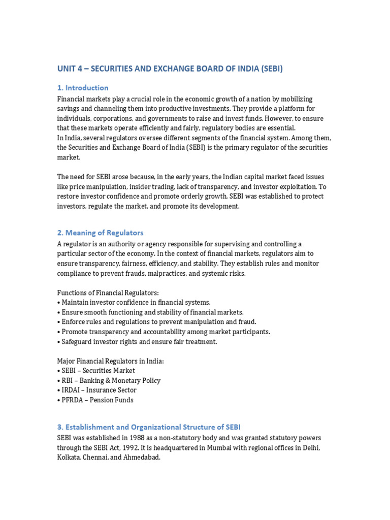 Overview of SEBI's Role in India's Markets | PDF | Insider Trading ...