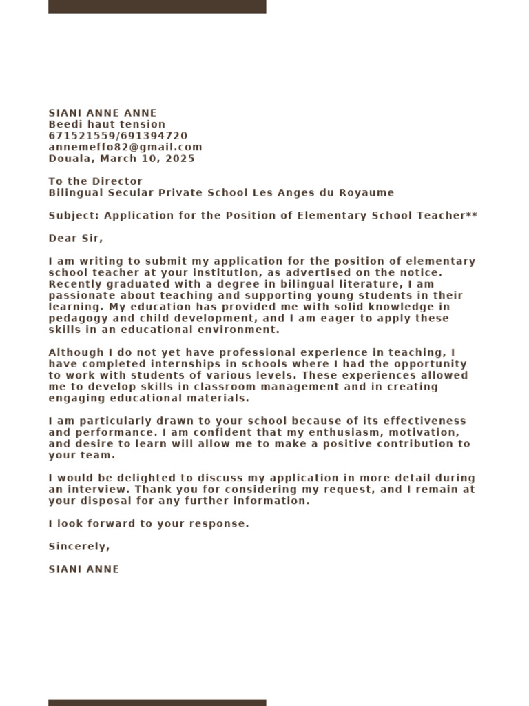 Application for Elementary Teacher Position | PDF