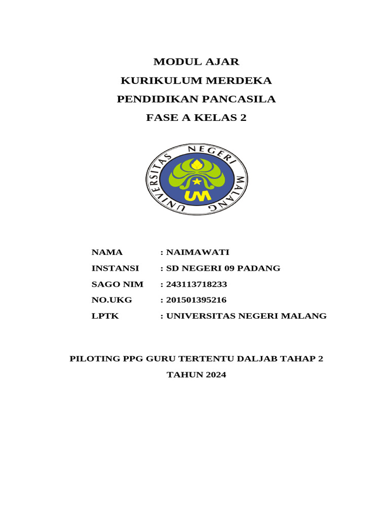Modul Ajar Pendidikan Pancasila Kelas 2 | PDF