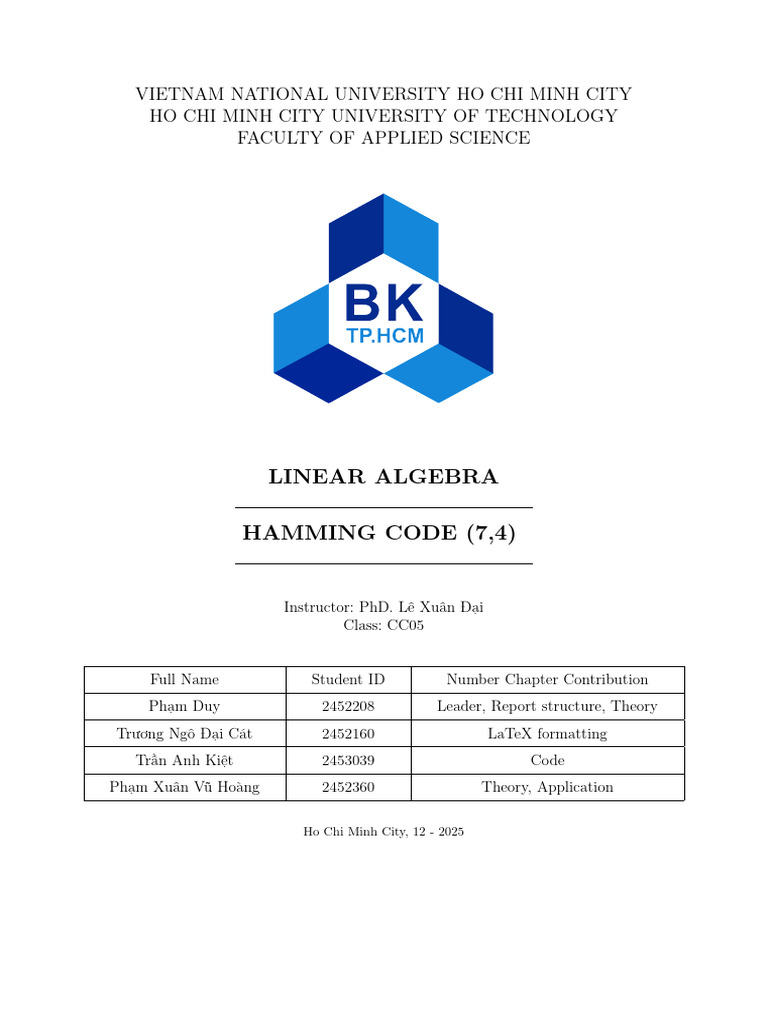 Hamming Code (7,4) in Linear Algebra | PDF | Linear Subspace | Vector Space
