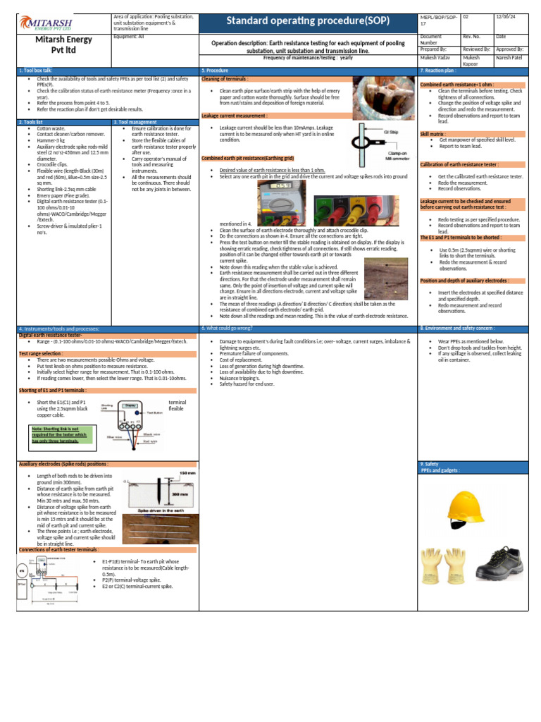 Earth Resistance Testing SOP for Substations | PDF | Electrical ...