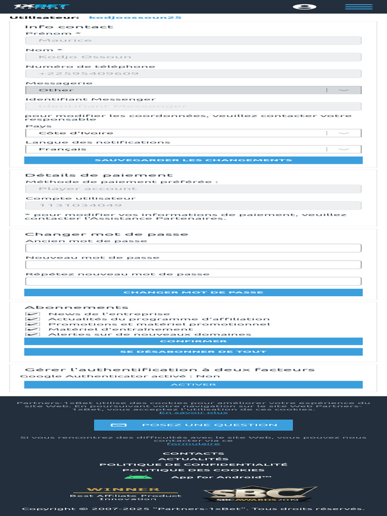 Gestion du profil partenaire 1xBet | PDF