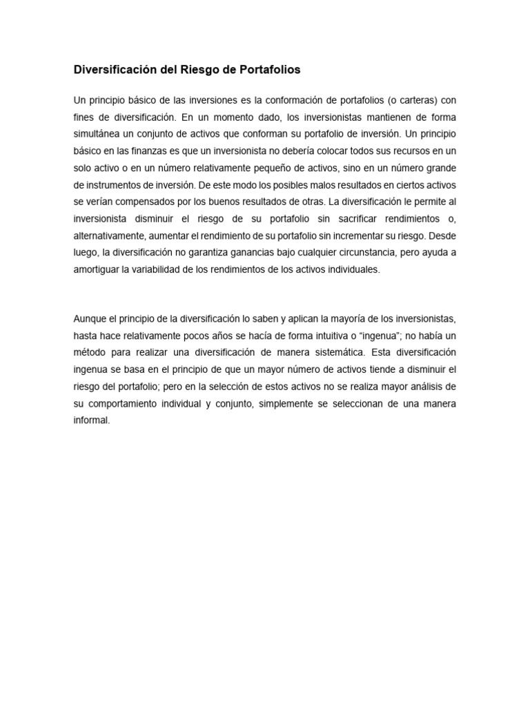 Diversificación de Riesgo en Inversiones | PDF | Inversiones | Economias