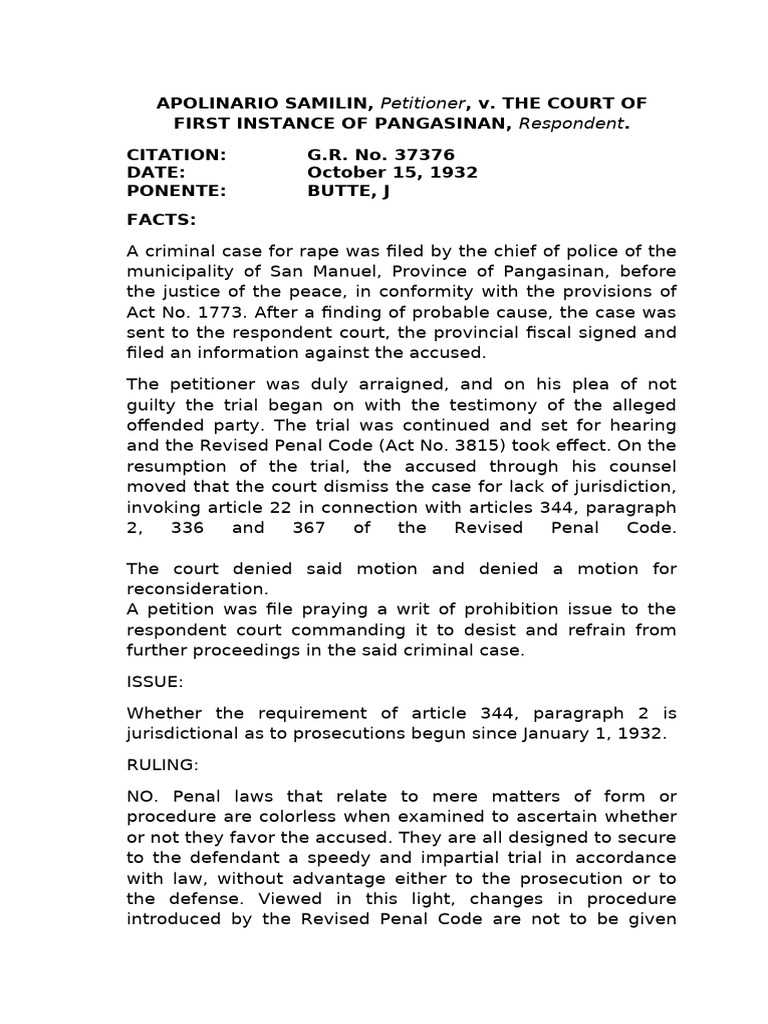 Rape Case Jurisdiction Ruling, G.R. No. 37376 | PDF