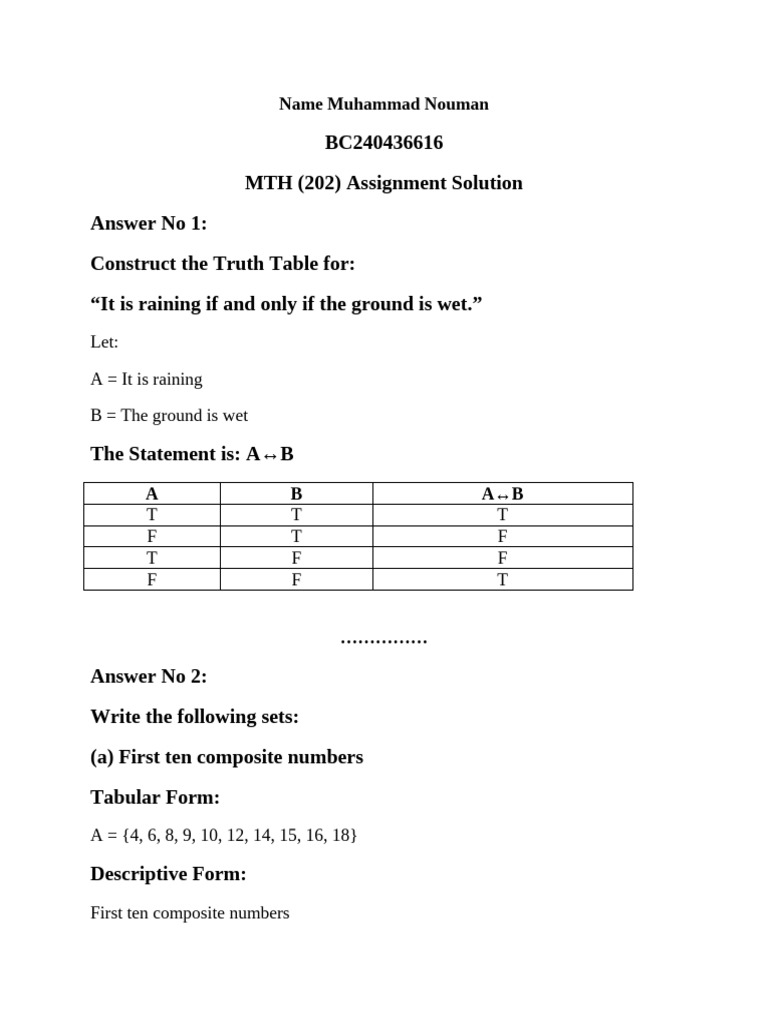 MTH (202) Assignment Solutions Guide | PDF