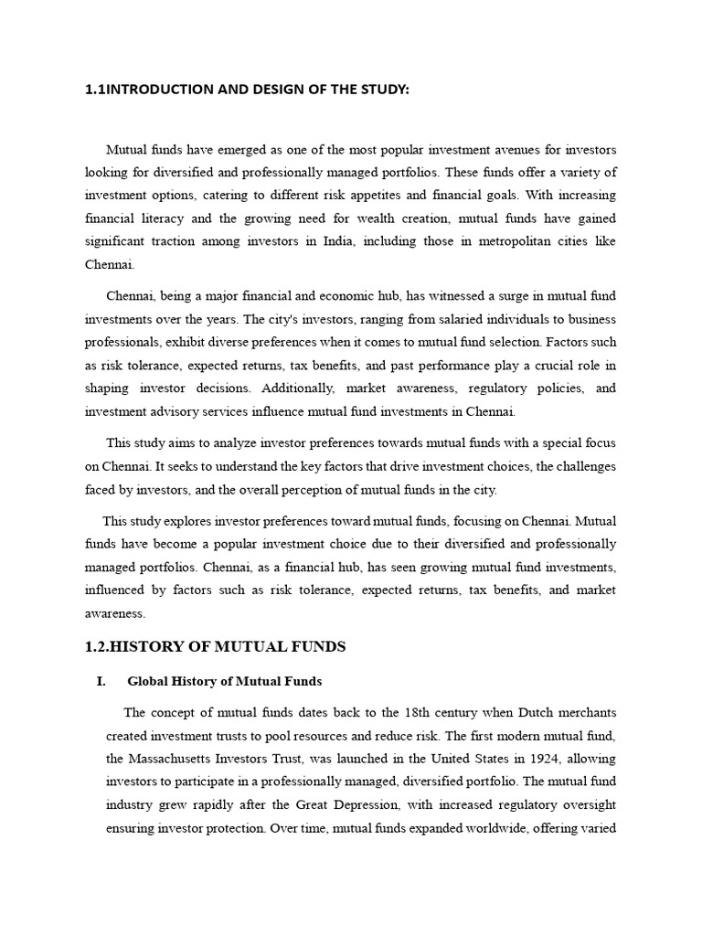 Introduction and Design of The Study | PDF | Investment Fund | Investing
