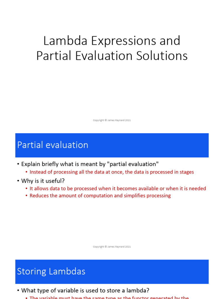 5.3 Lambda Expressions and Partial Evaluation Solutions | PDF