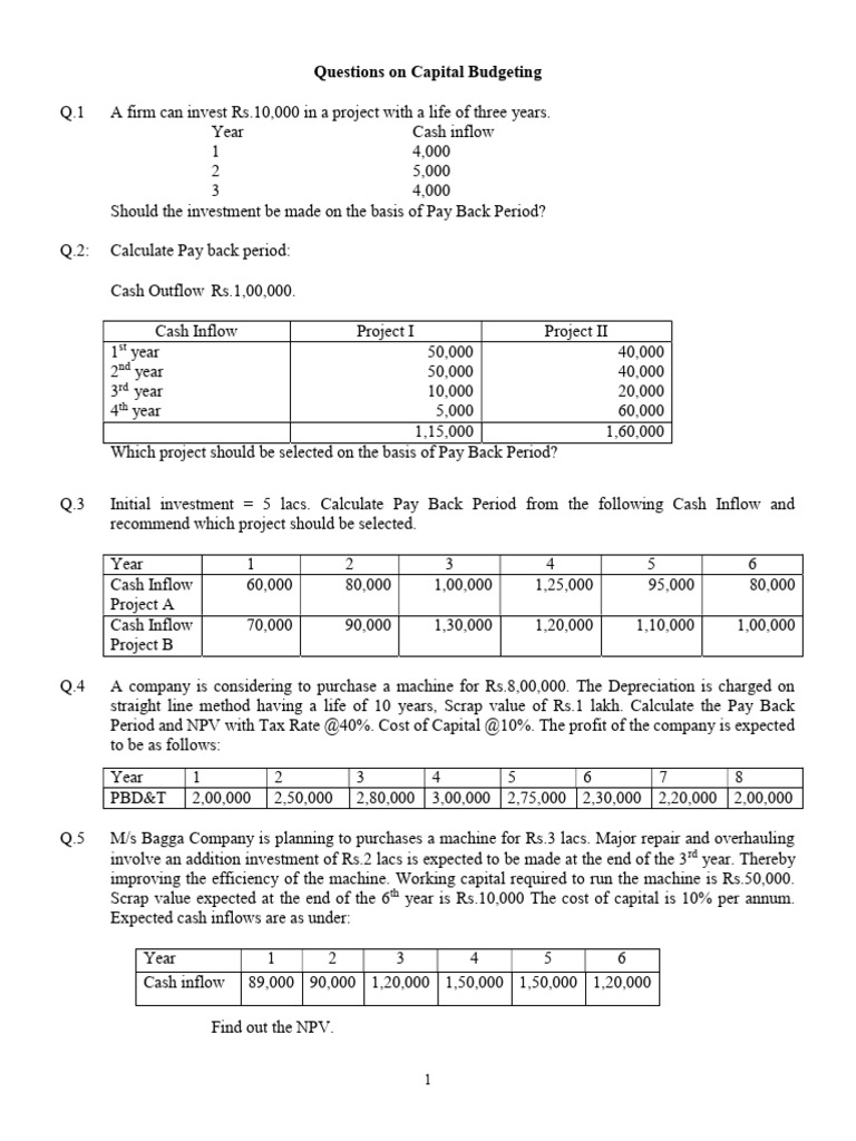 Capital Budgeting Payback Analysis Guide | PDF | Depreciation | Net ...