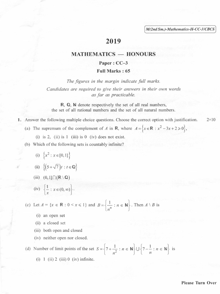 Mathematics H CC3 2nd Sem 2019 | PDF