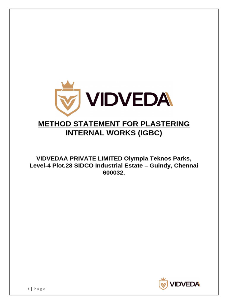 Internal Plastering Method Statement | PDF | Mortar (Masonry ...