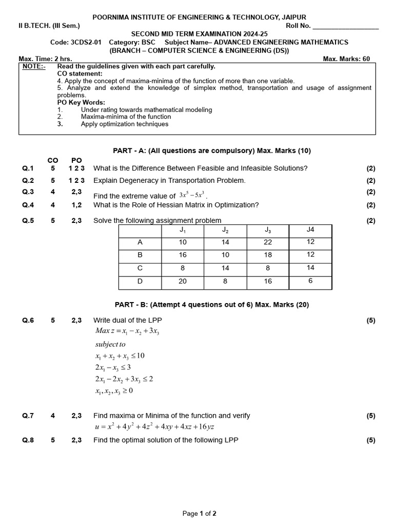 3CDS2-01 - Advanced Engineering Mathematics Priya Mathur | PDF ...