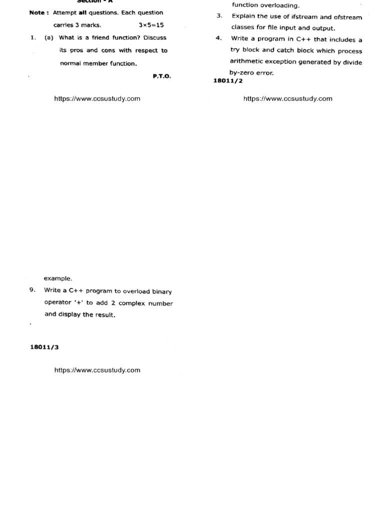 Bca 3 Sem Object Oriented Programming Using CPP 18011 Dec 2022 | PDF