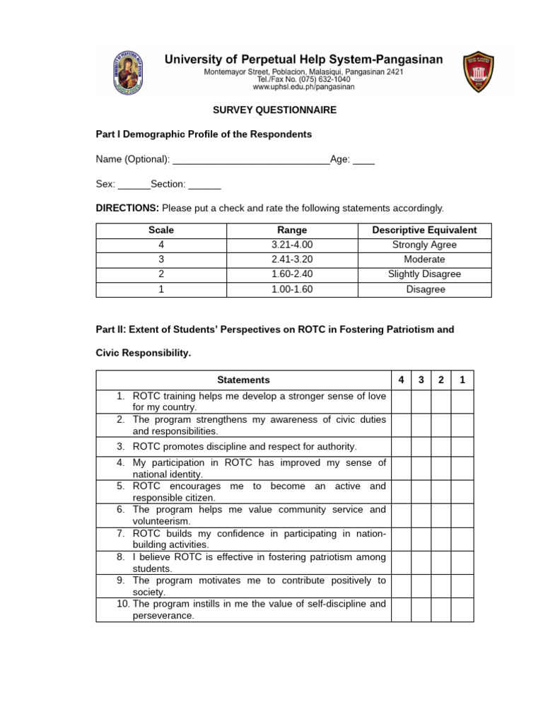 ROTC Survey on Patriotism and Challenges | PDF | Social Psychology