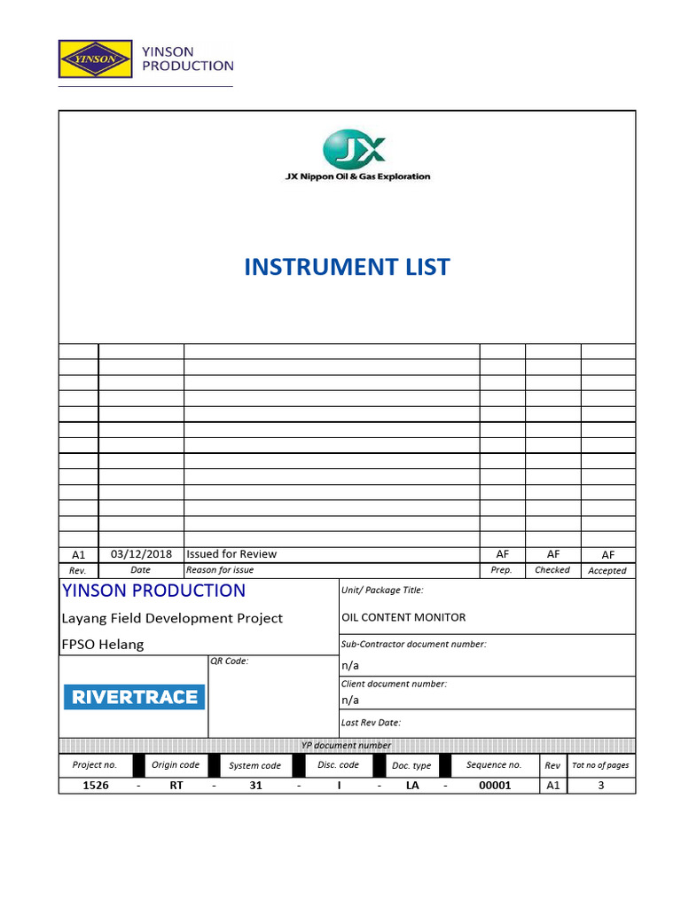 1526 RT 31 I La 00001 A1 Instrument List | PDF | Information And ...