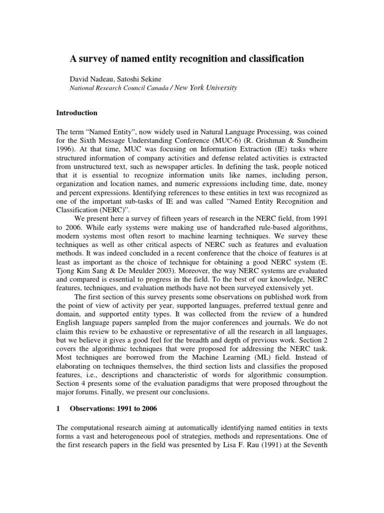 2007 A Survey of Named Entity Recognition and Classification | PDF