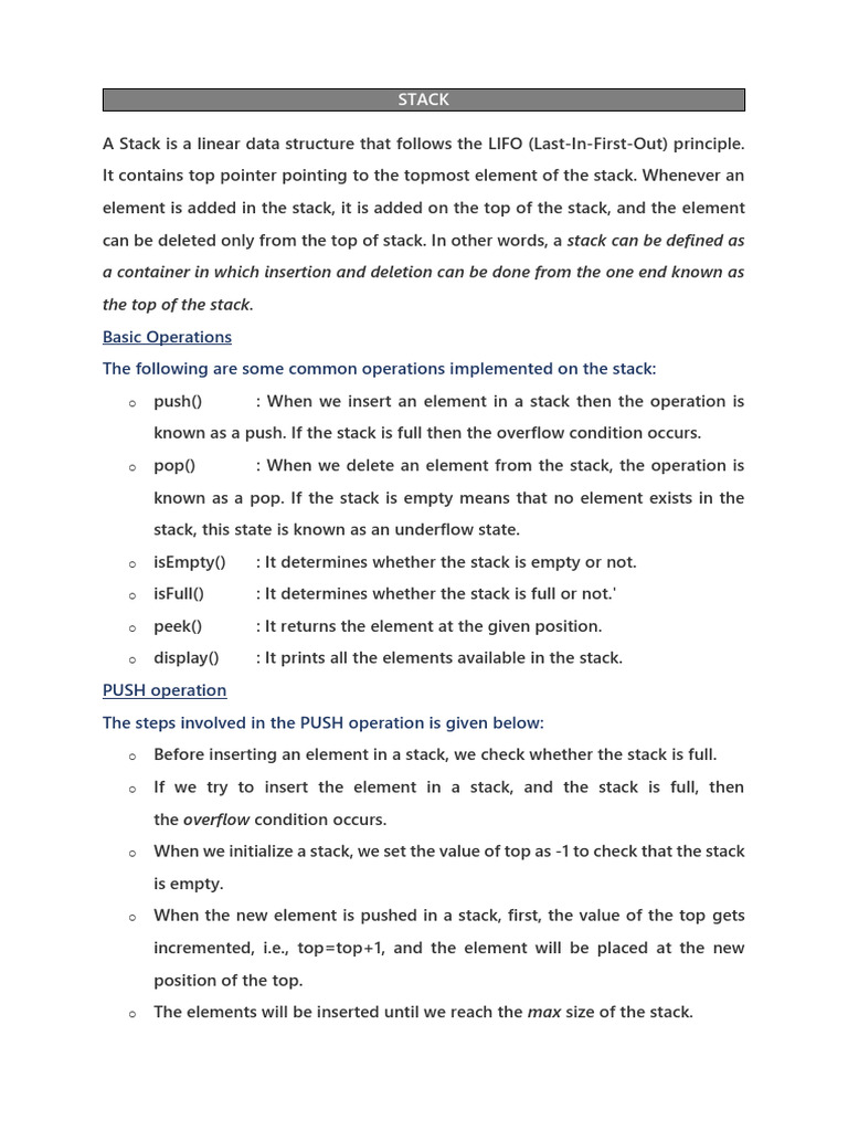 Stack Data Structure and Operations | PDF | Formal Methods | Computing