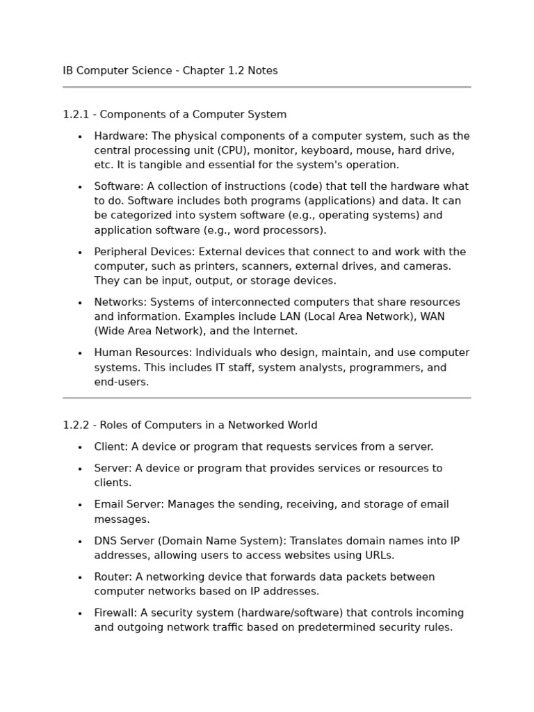 IB Computer Science: Computer Systems Overview | PDF | Computer Network ...