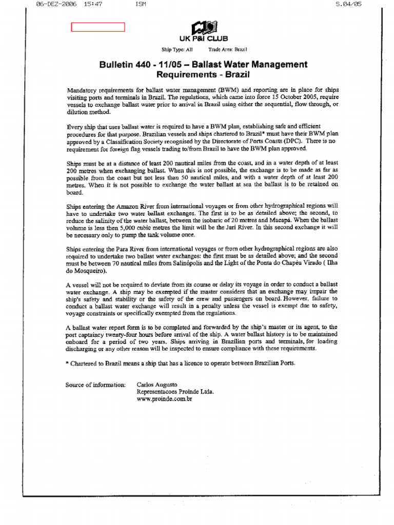 Brazilian BW Requirements | PDF | Ships | Water