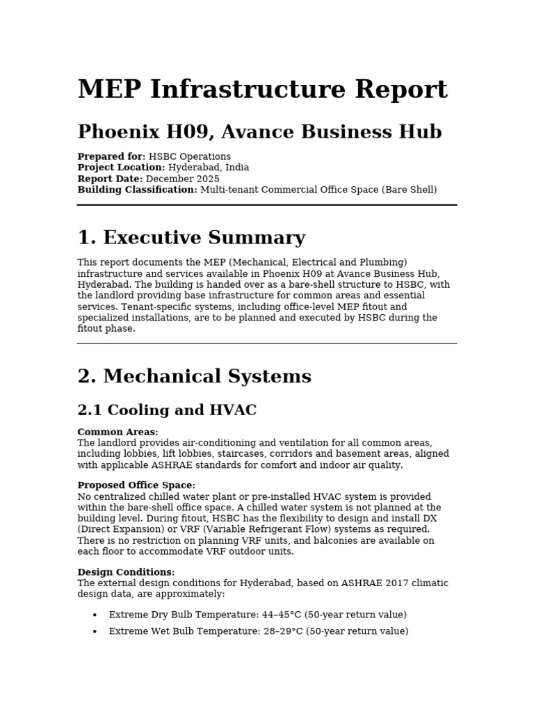 Phoenix H09 MEP Report | PDF | Electric Power Distribution | Electric Power