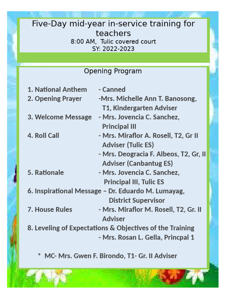 Opening Prog. INSET 2022 23 | PDF
