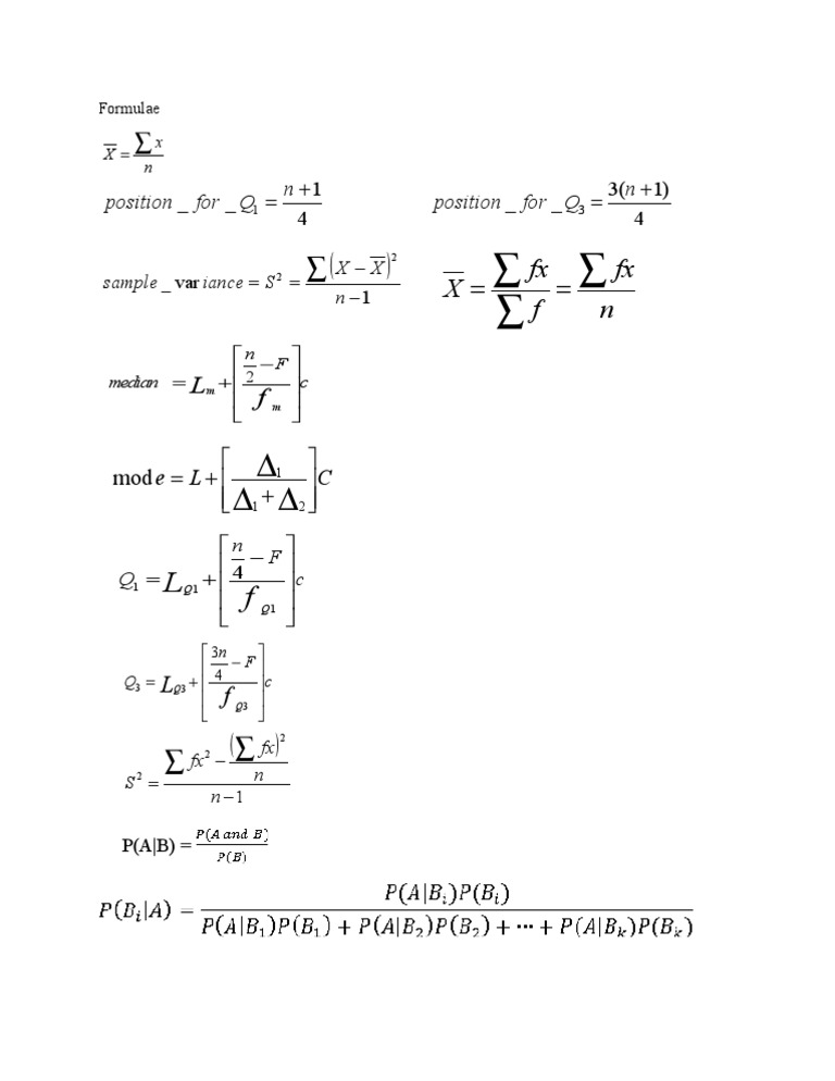 Statistical Formulae and Calculations | PDF