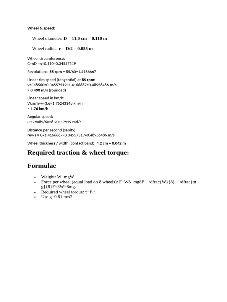 Wheel Speed and Torque Calculations | PDF