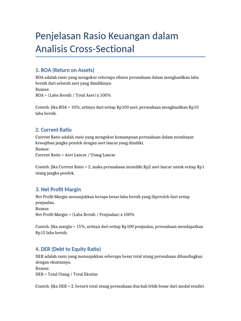 Penjelasan Rasio Keuangan Cross Sectional | PDF