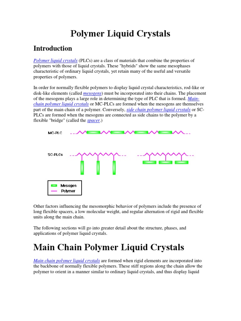 Overview of Polymer Liquid Crystals | PDF | Liquid Crystal | Polymers