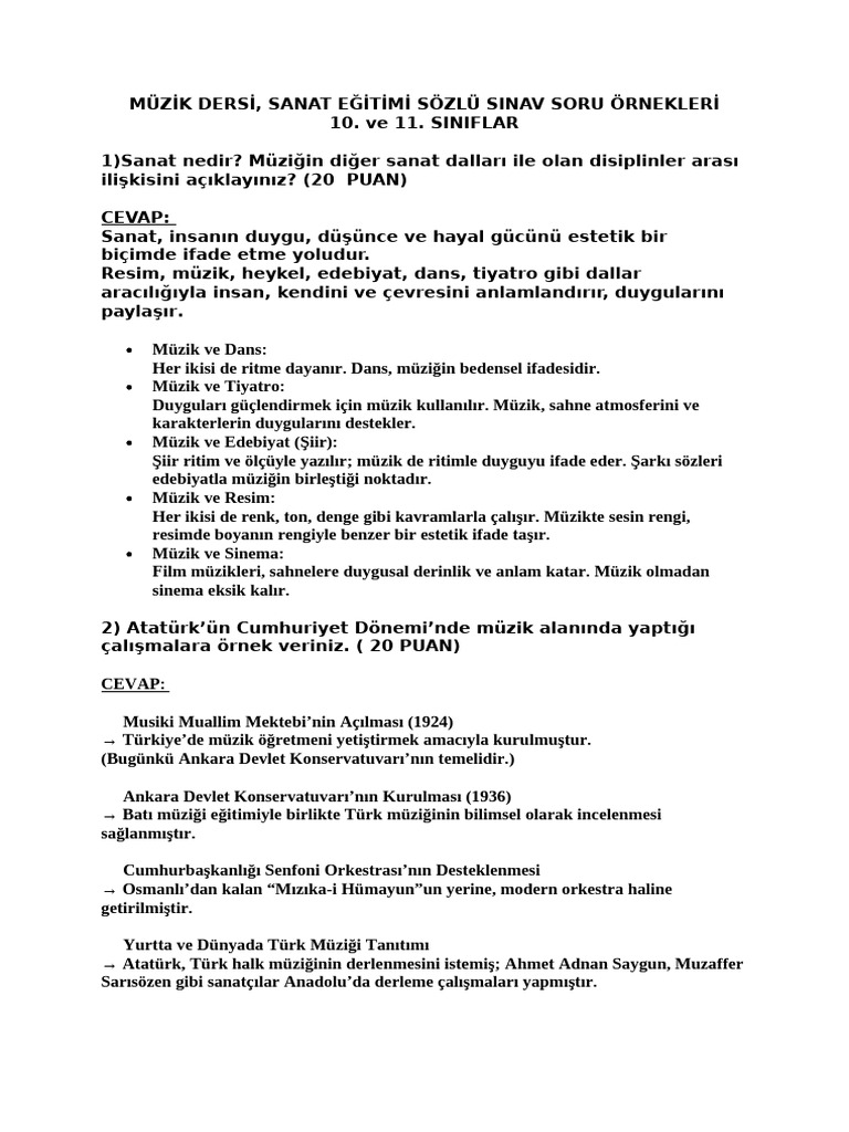 MÜZİK DERSİ SORULAR I MZJK Id Iid JSJDJ | PDF