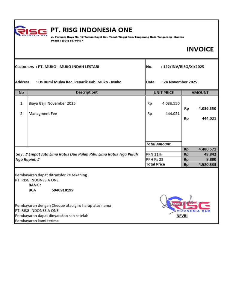Invoice Muko Muko November | PDF