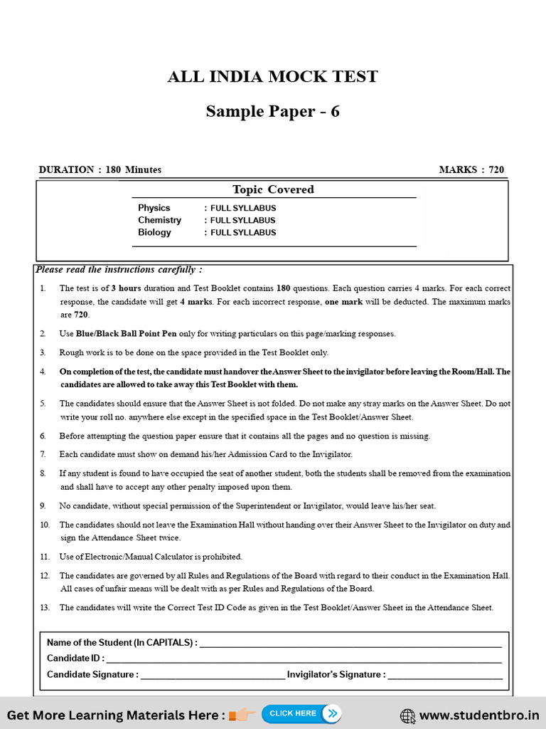 All India Mock Test Instructions and Details | PDF
