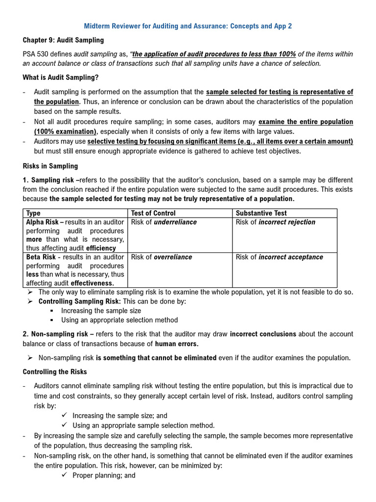 Audit Sampling Techniques and Risks | PDF | Going Concern | Auditor's ...
