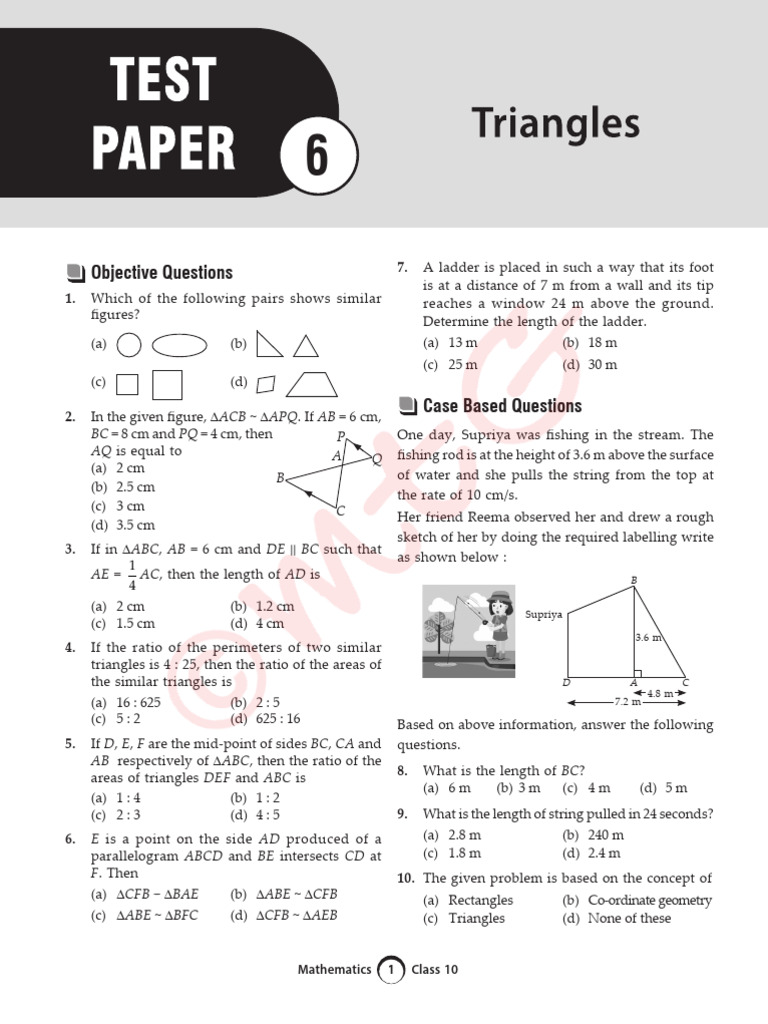 Class 10 Mathematics Objective & Subjective Questions | PDF | Area ...