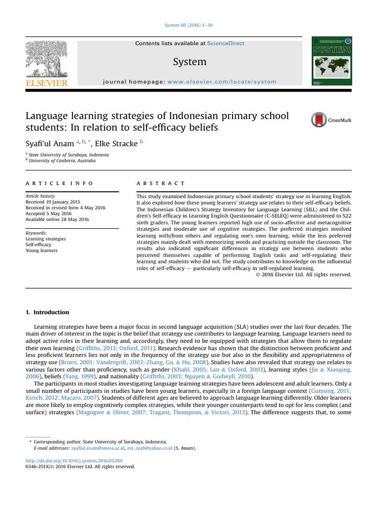 Indonesian Students' Language Strategies | PDF | Self Efficacy ...