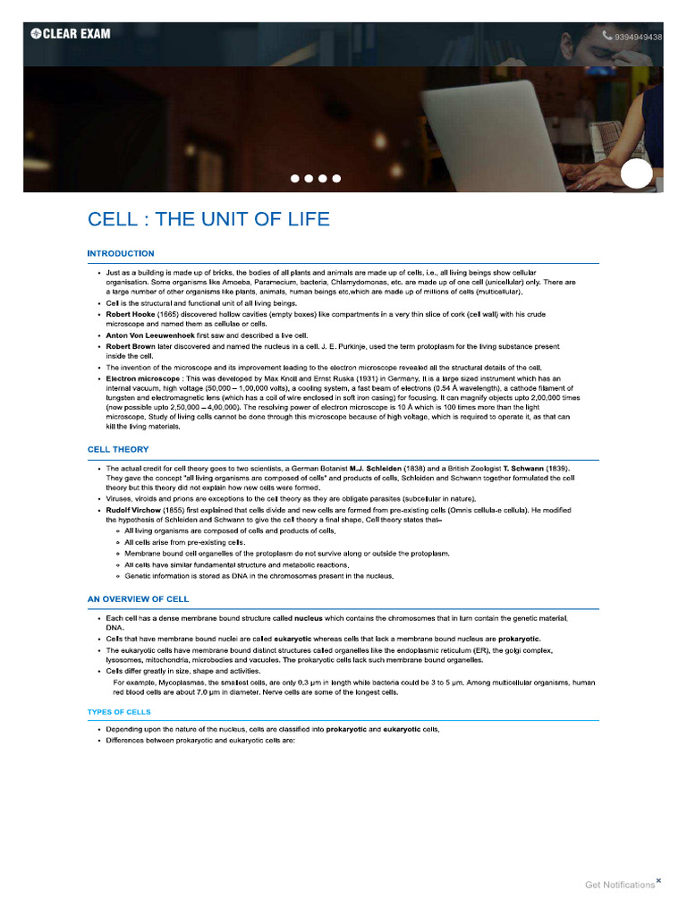 Cell - The Unit of Life - Biology Notes For NEET - AIIMS - JIPMER | PDF