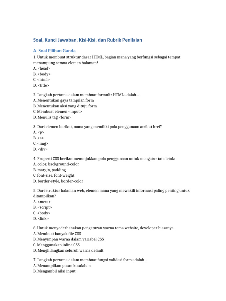 Soal dan Kunci Jawaban HTML/CSS | PDF