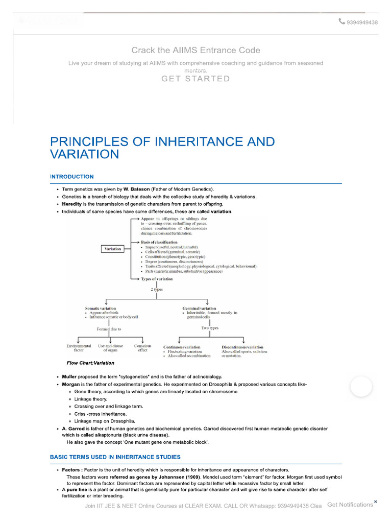Principles of Inheritance and Variation | PDF