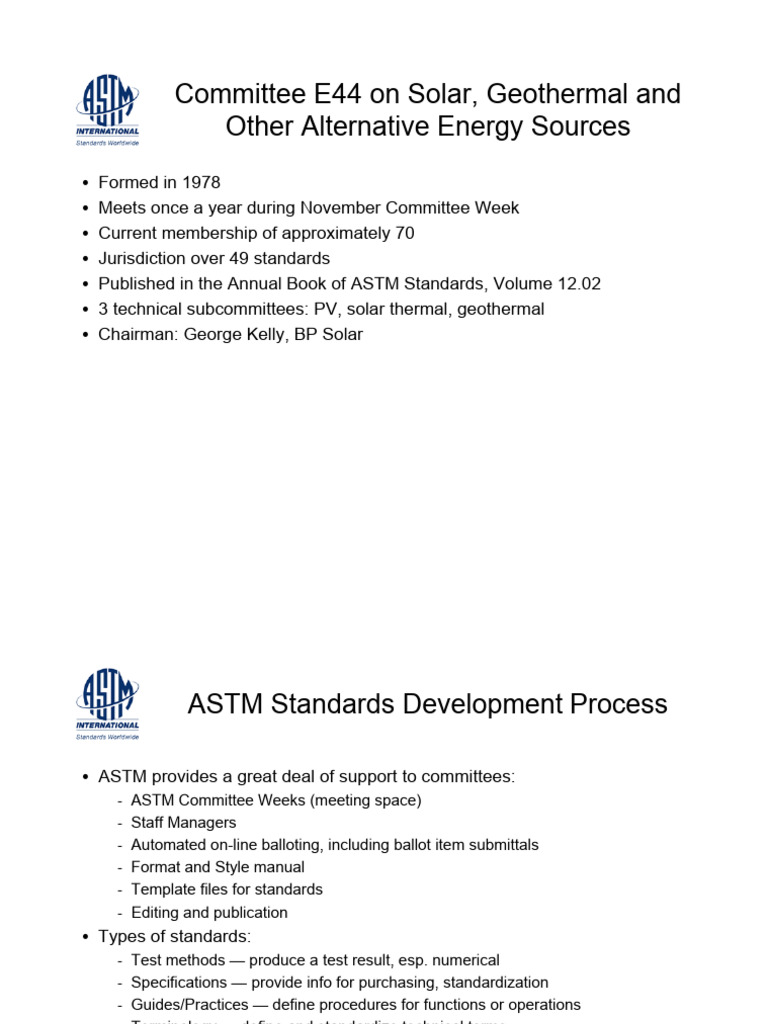 ASTM E44 Standards for Alternative Energy | PDF | Photovoltaics ...