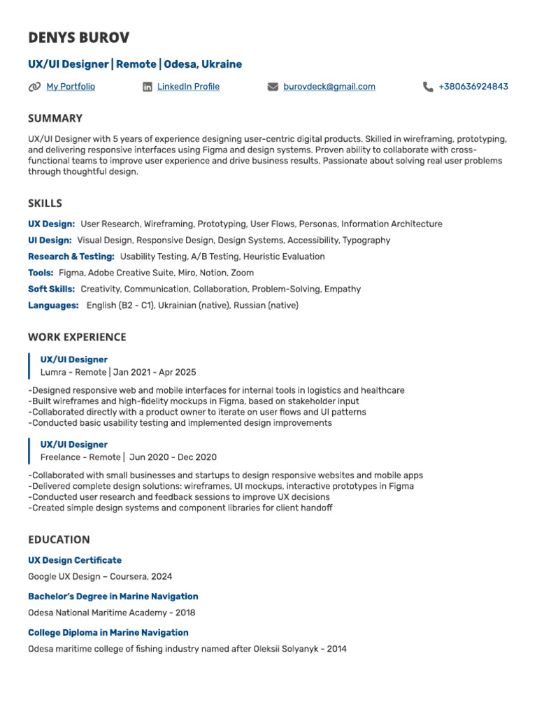 UX/UI Designer Portfolio - Denys Burov | PDF