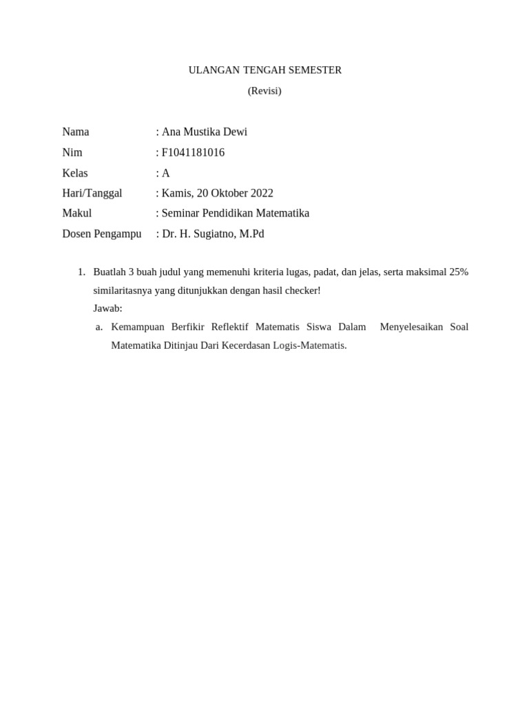 UTS Seminar Proposal (revisi)_Ana Mustika Dewi (F1041181016) | PDF