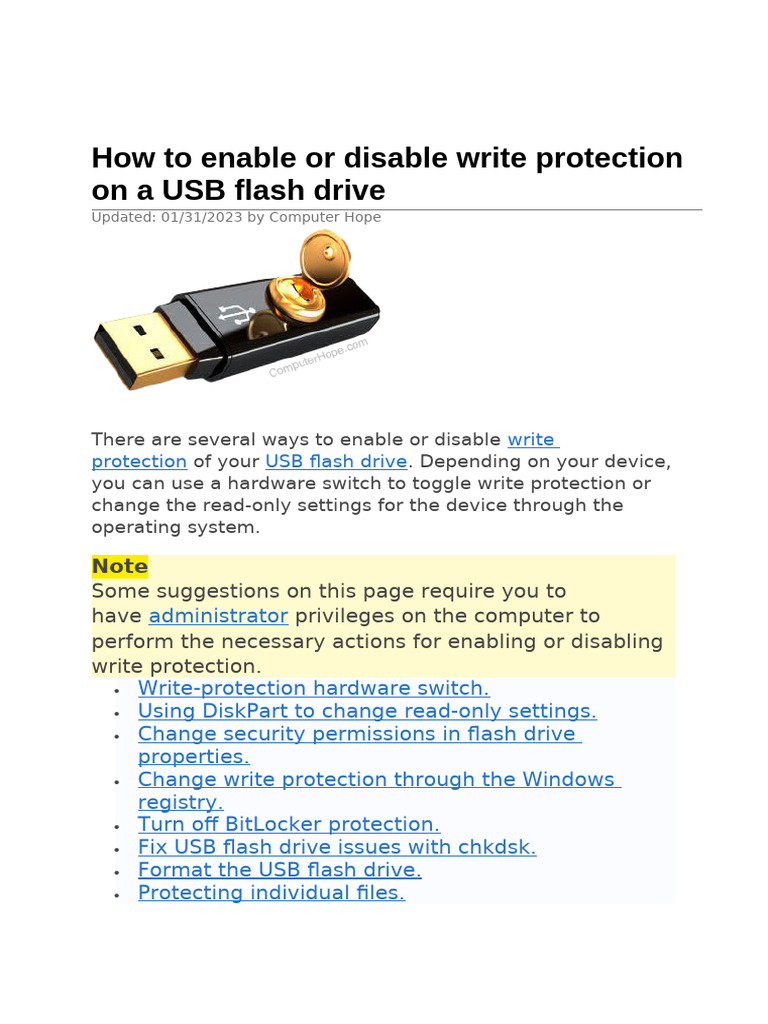 Enable/Disable USB Write Protection Guide | PDF | Usb Flash Drive ...