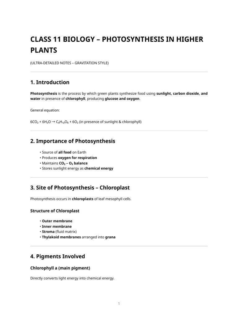 Biology Photosynthesis Ultra Detailed Notes | PDF | Photosynthesis ...