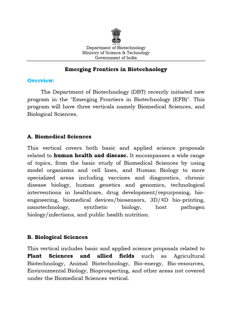Emerging Frontiers in Biotechnology Program | PDF | Biotechnology ...